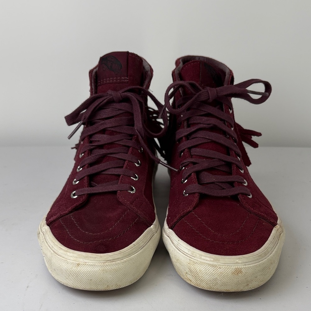🌜Vans moccasin suede Maroon High-Top Fringe Sneakers